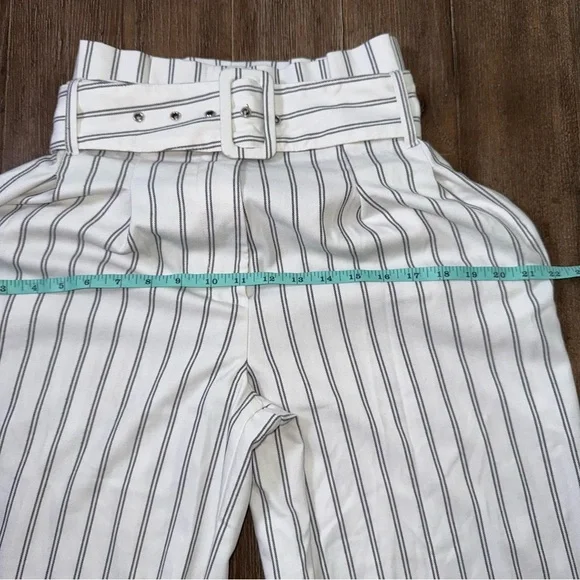 Free People Ultra High Rise Wide Leg Crop Pant White Striped Boho Pants Belted - Picture 7 of 11